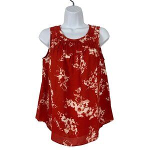 Simply Vera Vera Wang Sleeveless Floral Print Red Blouse Ruffle Neck Size PS
